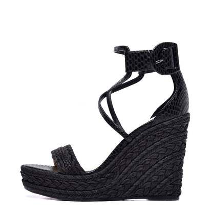 Christian Louboutin Cotton Braided Calfskin Bodrum 110 Wedge Sandals 36 Black 1 of 9
