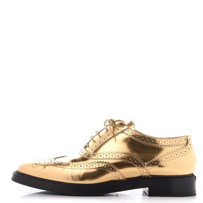 Burberry Metallic Calfskin Gennie Zig Lace Up Oxfords 38.5 Antique Gold 1 of 11
