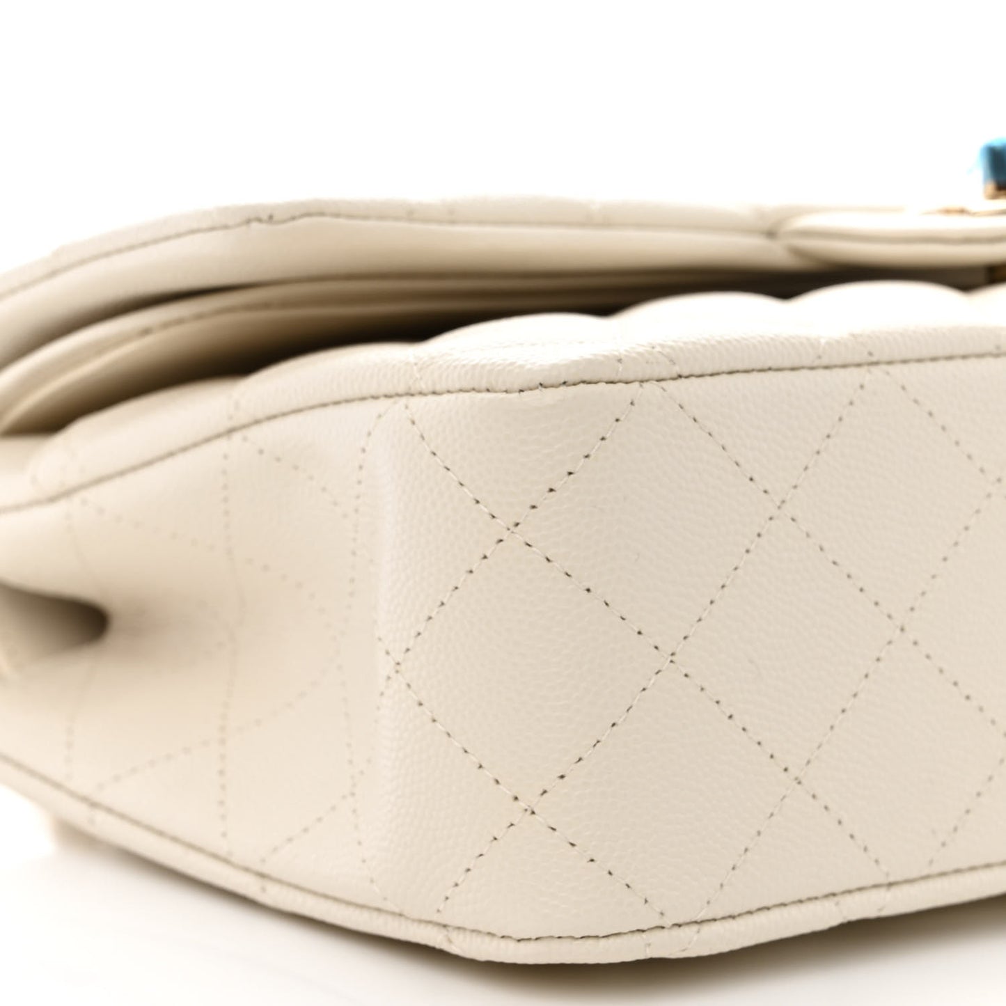 Caviar Quilted Medium Double Flap White