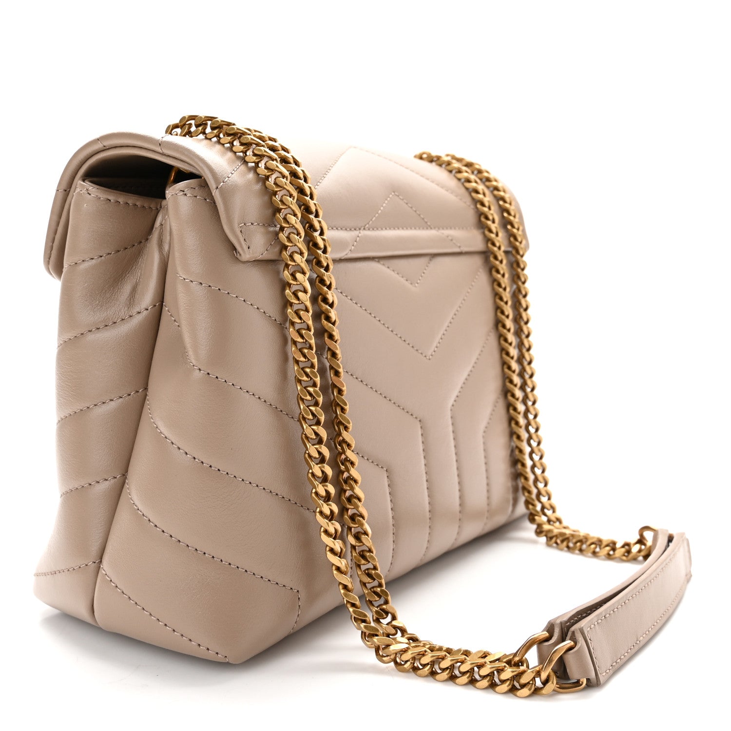 Saint Laurent Calfskin Y Quilted Monogram Small Loulou Chain Satchel Dark Beige 3 of 10