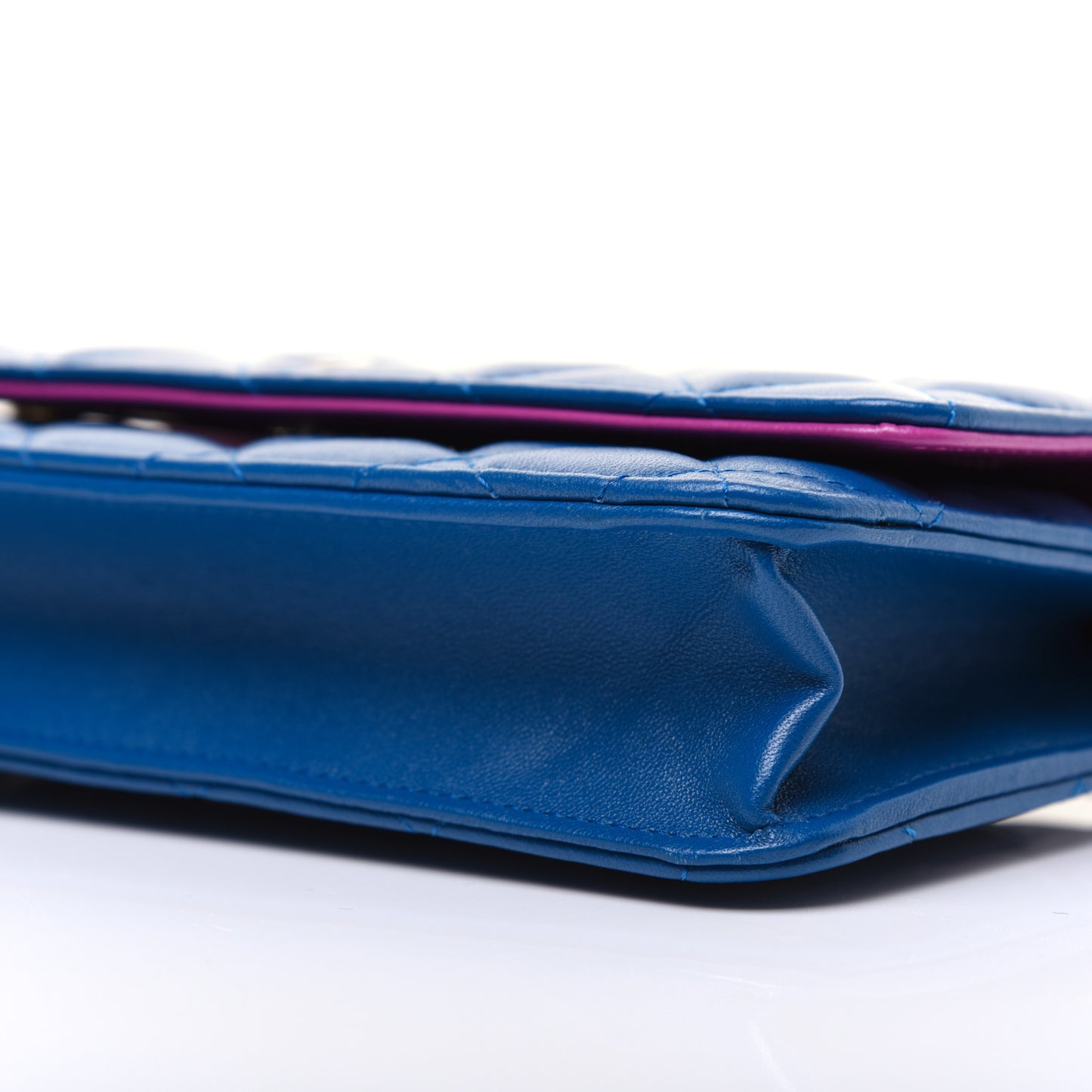 Lambskin Quilted Wallet On Chain WOC Dark Blue Pink