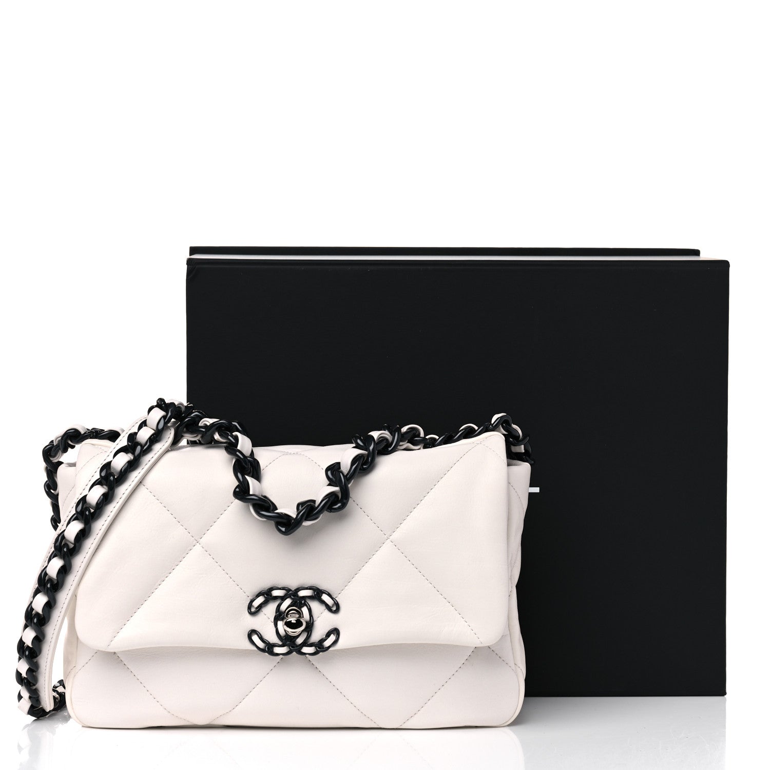 Chanel Glossy Calfskin Quilted Medium Chanel 19 Flap White Black 10 of 10