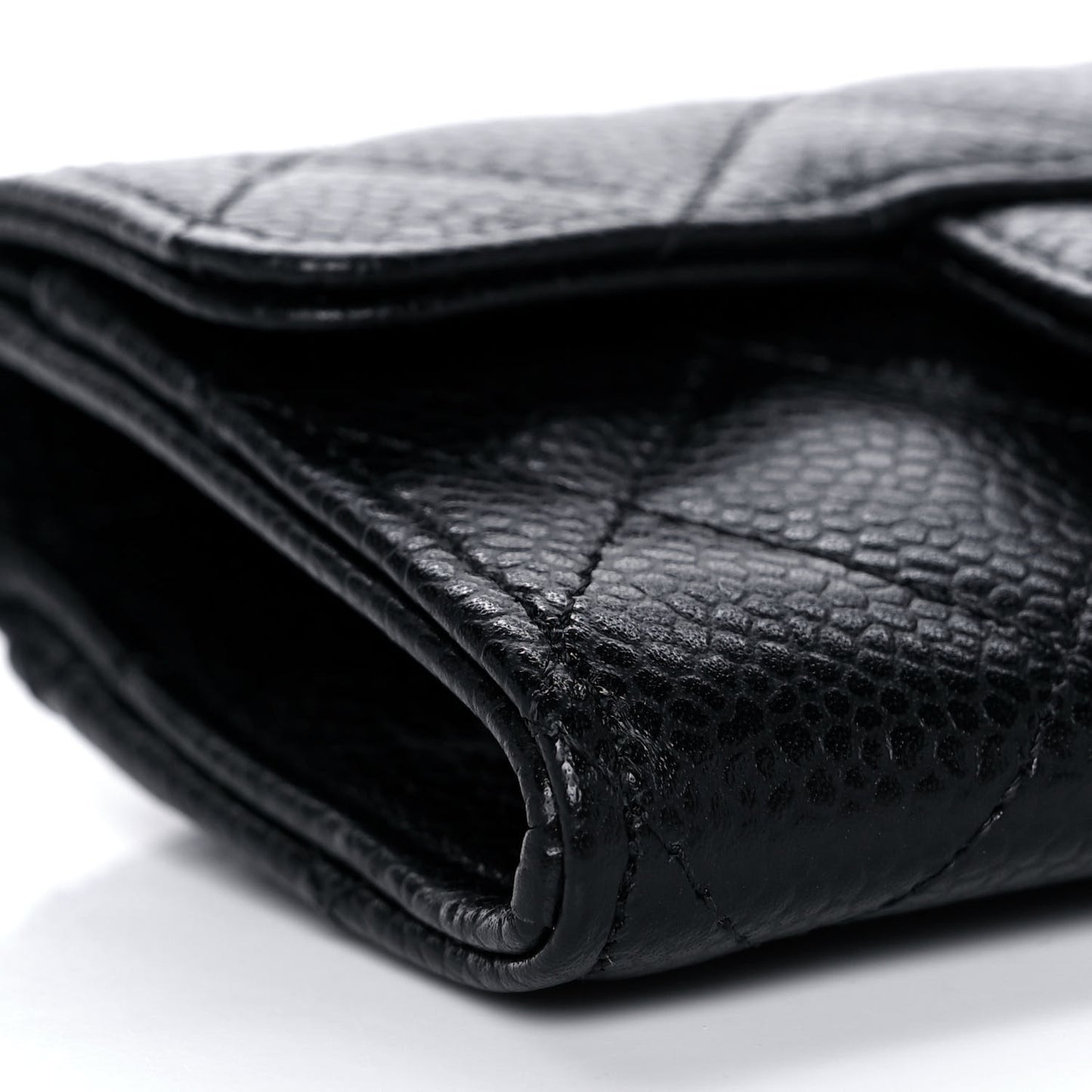 Caviar Quilted Flap Card Holder Wallet Black