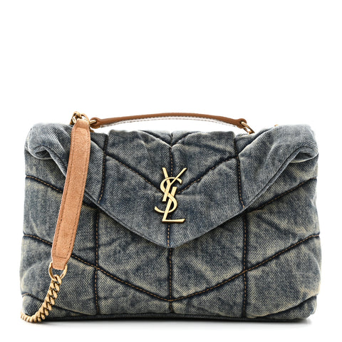 Denim Quilted Toy Loulou Puffer Monogram Chain Satchel Blue Cinnamon