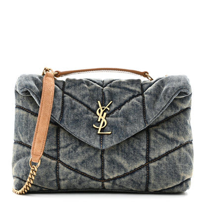 Saint Laurent Denim Quilted Toy Loulou Puffer Monogram Chain Satchel Blue Cinnamon 1 of 11