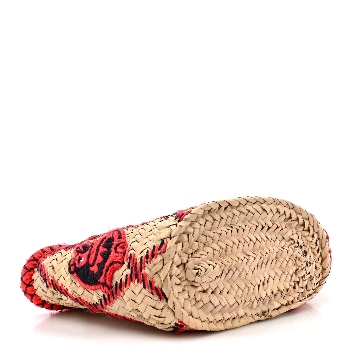 Loewe Embroidered Raffia Basket Tote Bag Natural Tan Red 4 of 11