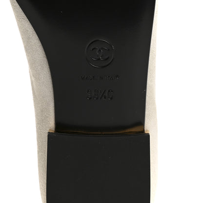 Chanel Suede Calfskin Patent Calfskin Cap Toe CC Mary Jane Flats 36.5 Light Gray Black 8 of 10