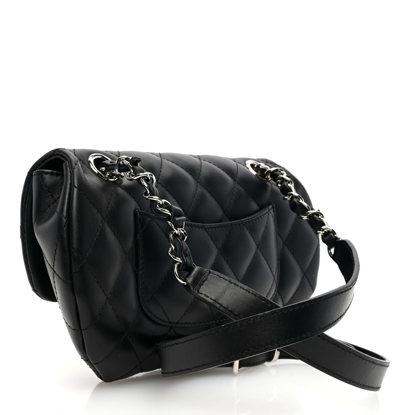 Calfskin Quilted CC Uniform Flap Belt Bag Black