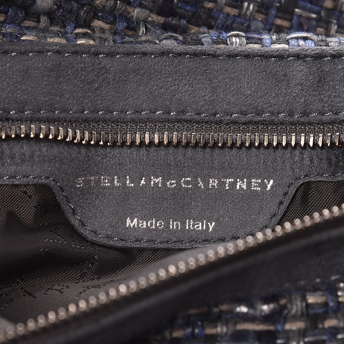 Woven Boucle Fold Over Falabella Clutch Blue