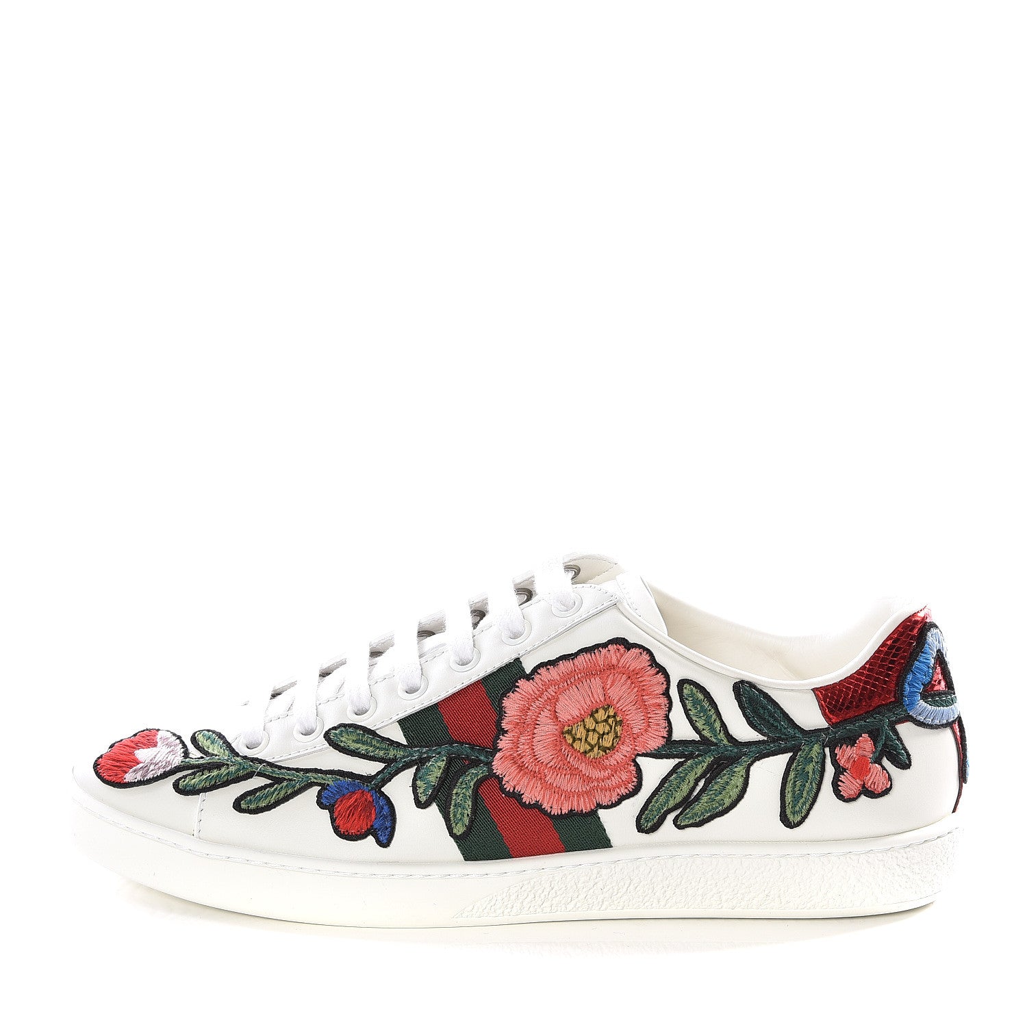 Gucci Calfskin Web Floral Embroidered Ace Sneakers 38 White 1 of 12