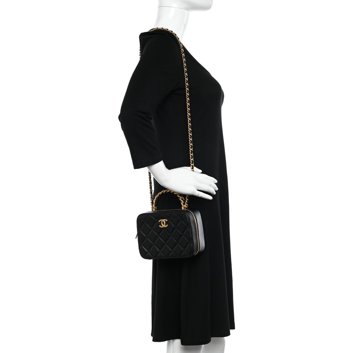 Chanel Lambskin Quilted Top Handle Small Vanity Case Black 2 of 12