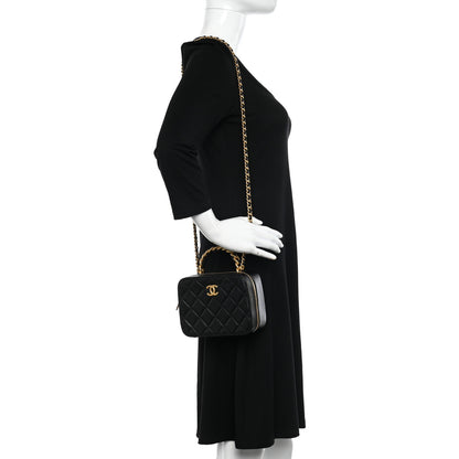 Chanel Lambskin Quilted Top Handle Small Vanity Case Black 2 of 12
