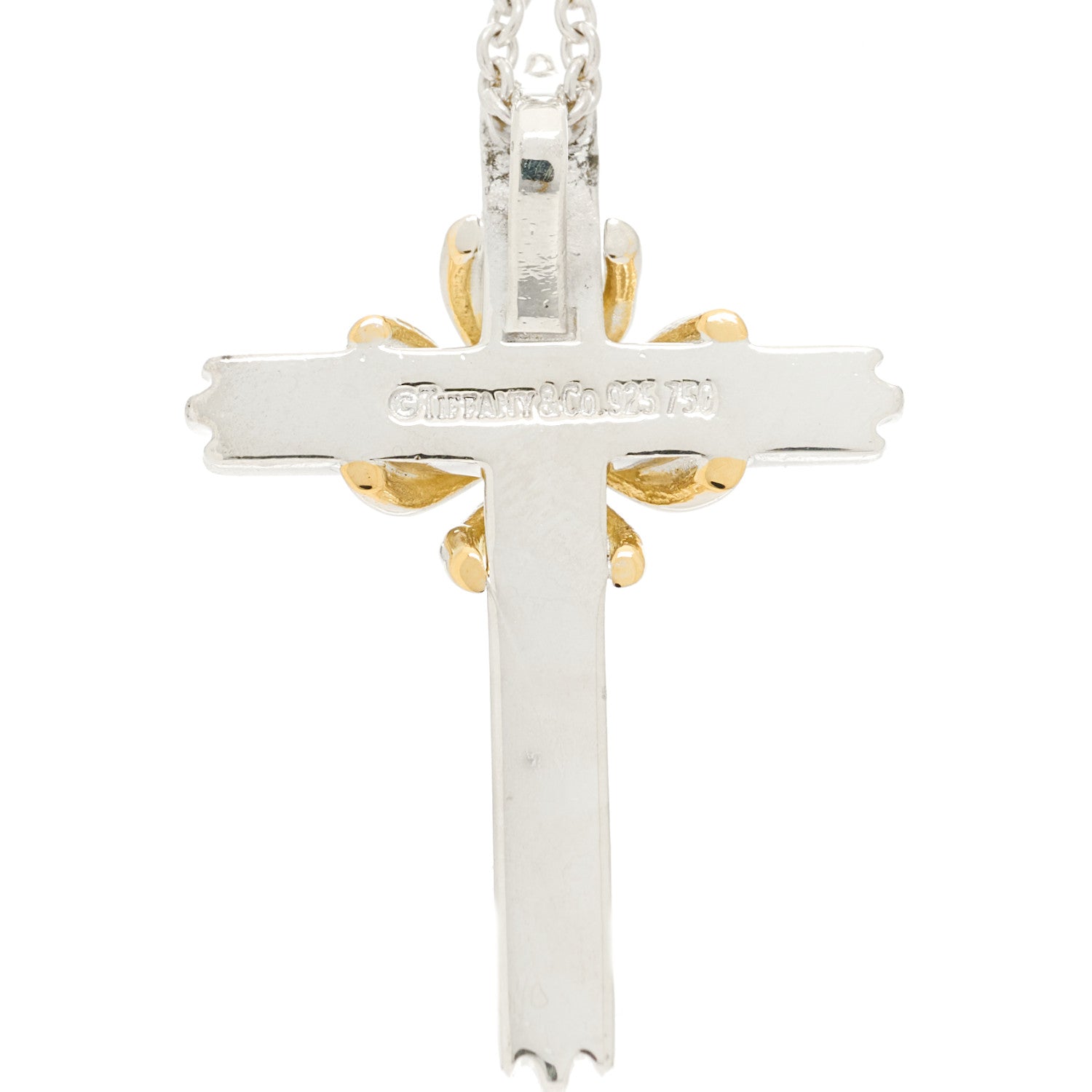 Tiffany Sterling Silver 18K Yellow Gold Cross Pendant Necklace 5 of 5