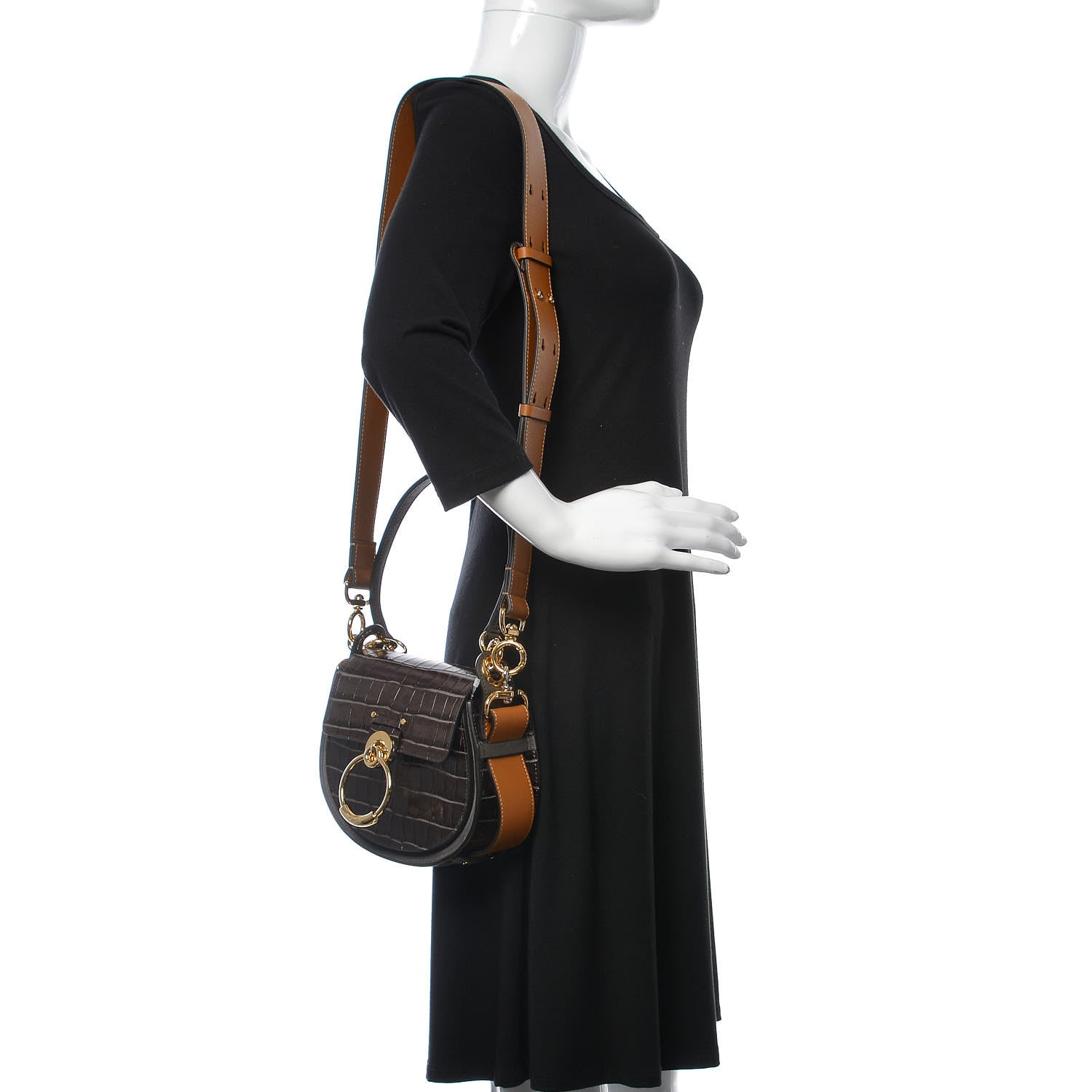 Chloe Calfskin Crocodile Embossed Small Tess Bag Profound Brown 2 of 7