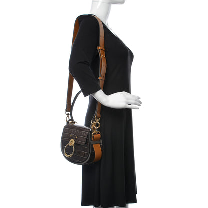 Chloe Calfskin Crocodile Embossed Small Tess Bag Profound Brown 2 of 7