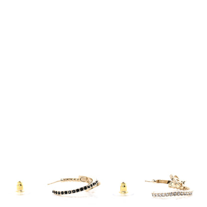 Chanel Crystal CC Hoop Earrings Gold Black 3 of 6