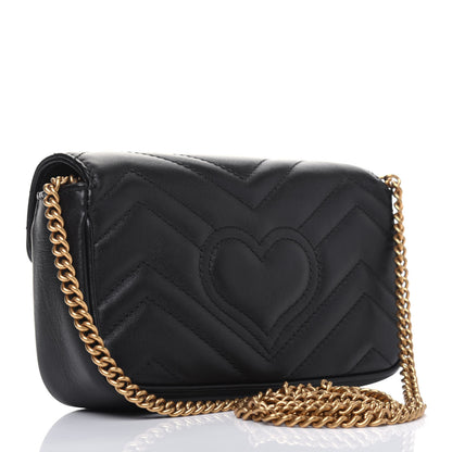 Gucci Calfskin Matelasse Super Mini GG Marmont Shoulder Bag Black 3 of 16