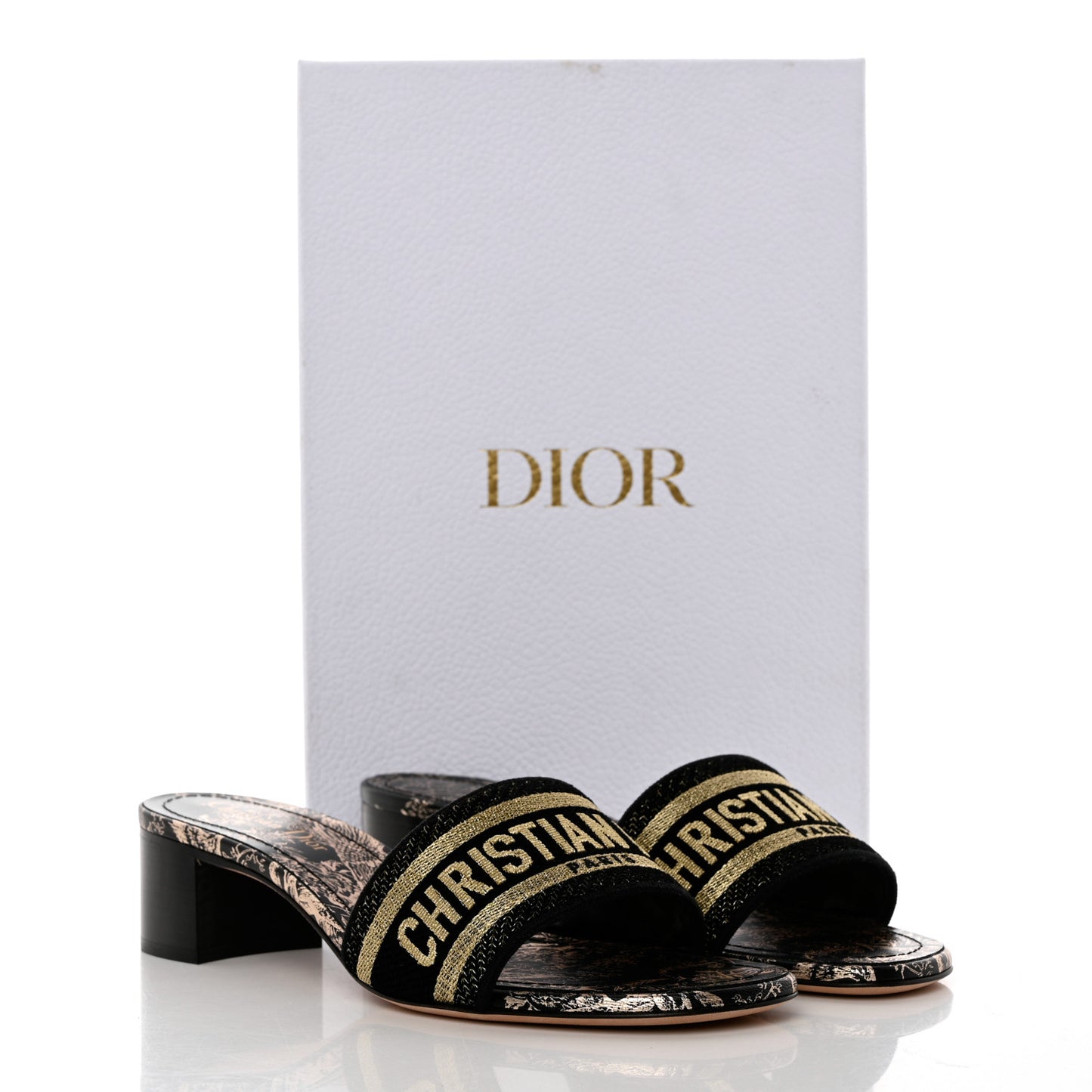 Canvas Lurex Embroidered Dway 40mm Slide Sandals 39 Black Gold