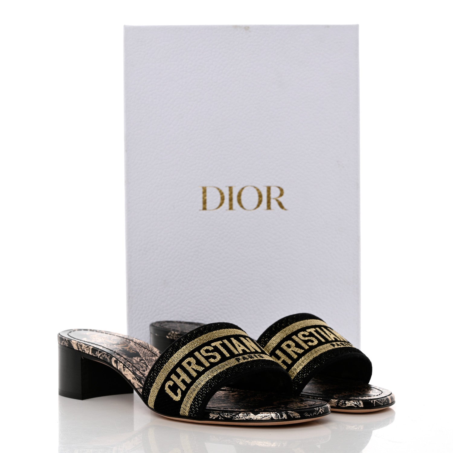 Christian Dior Canvas Lurex Embroidered Dway 40mm Slide Sandals 39 Black Gold 9 of 9