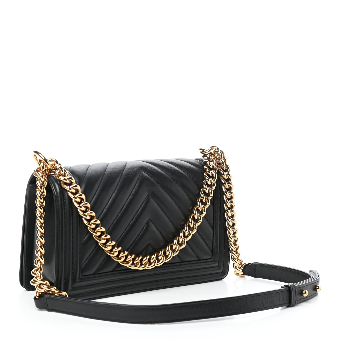 Calfskin Chevron Quilted Medium Boy Flap Black