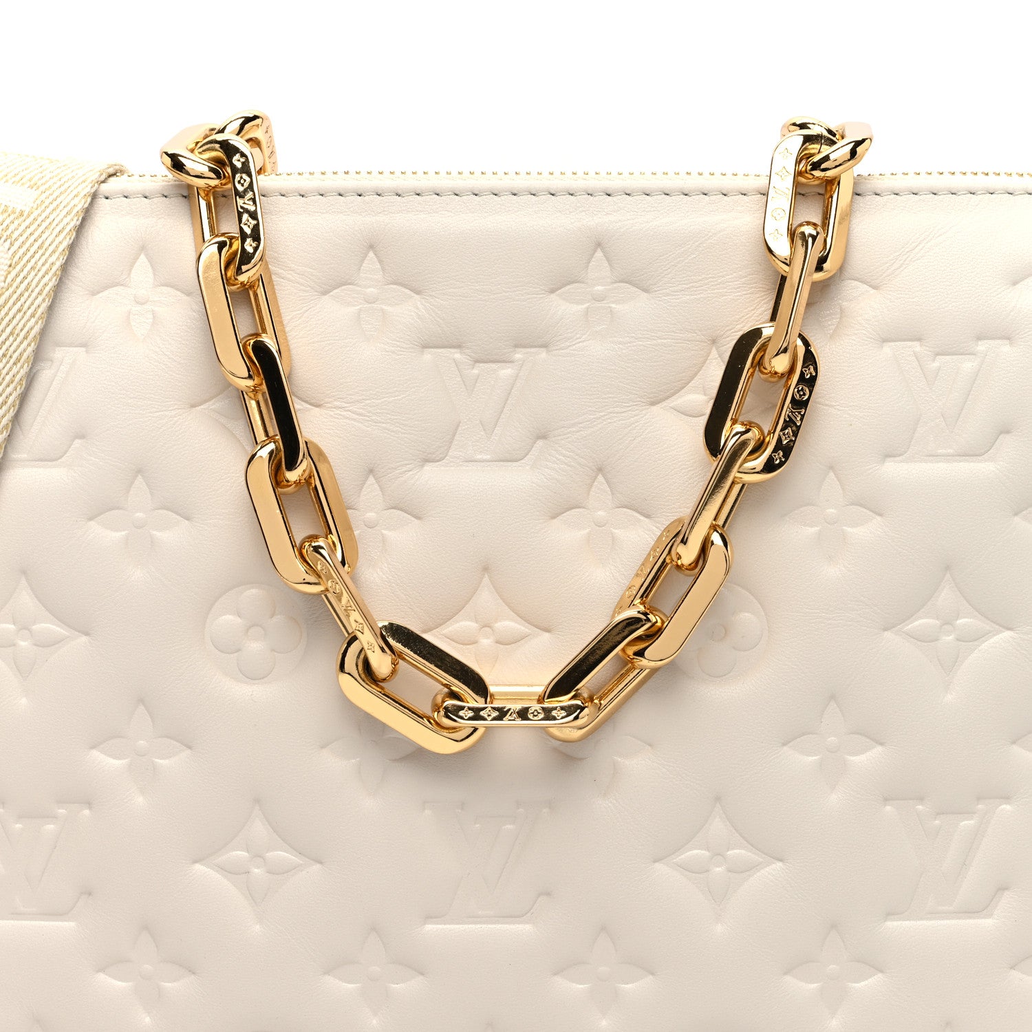 Louis Vuitton Lambskin Embossed Monogram Coussin PM Beige Cream 9 of 11