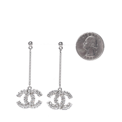 Chanel Baguette Crystal CC Drop Earrings Silver 2 of 4
