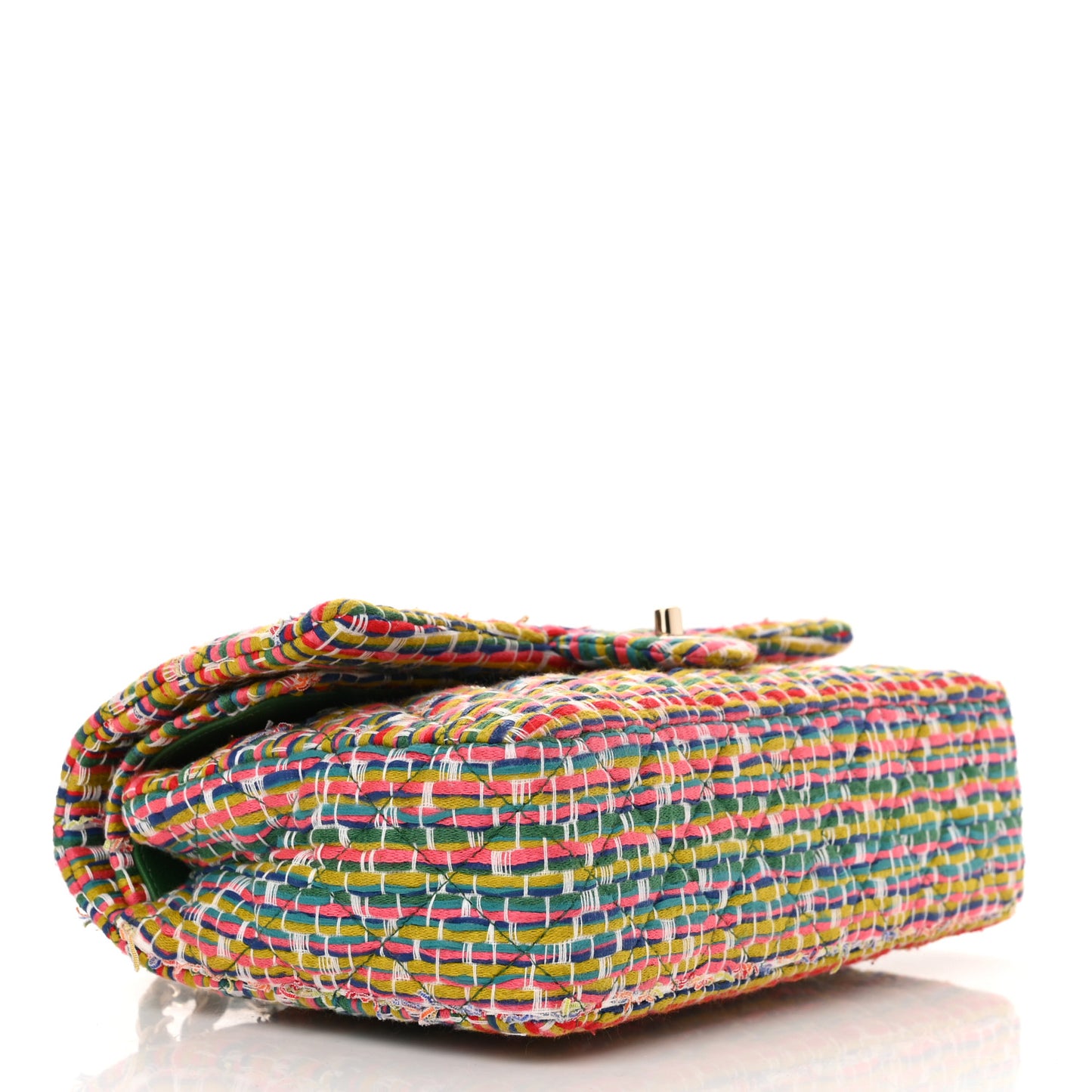 Tweed Quilted Medium Double Flap Green Multicolor