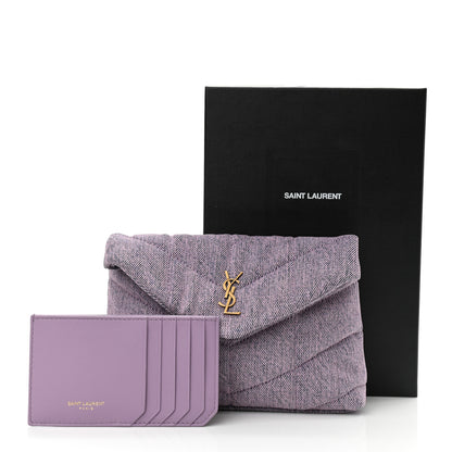 Saint Laurent Denim Quilted Loulou Puffer Monogram Pouch Clutch Bleached Lilac 9 of 9