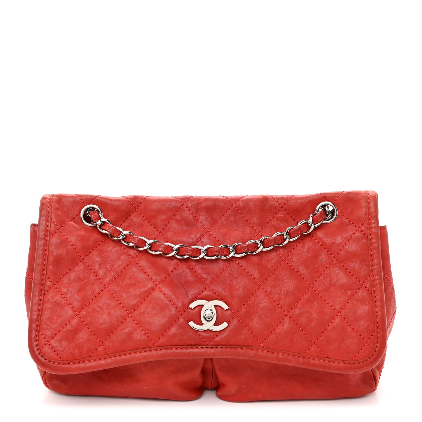 Calfskin Quilted Medium Natural Beauty Flap Red