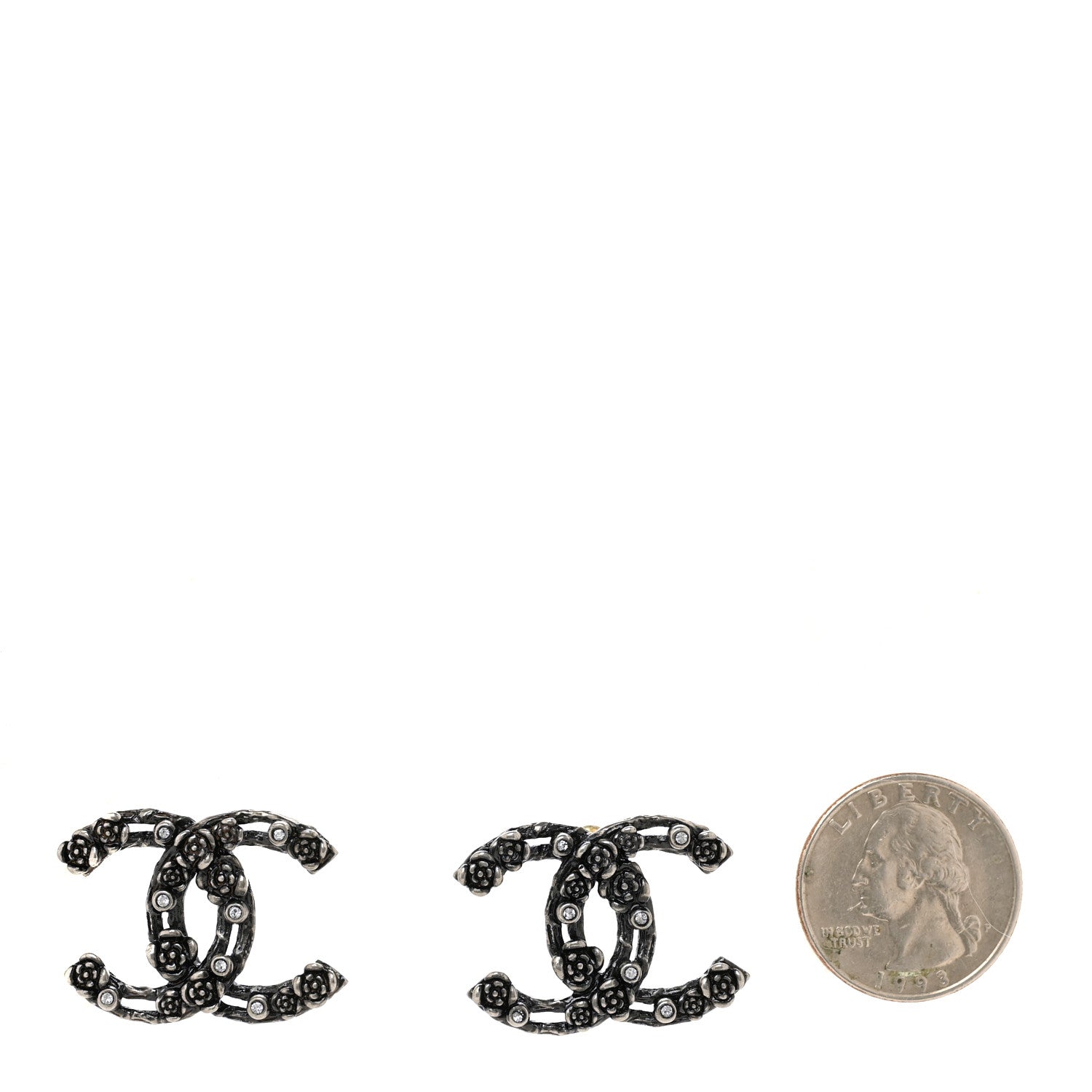 Chanel Crystal Ruthenium CC Camelia Earrings Black 2 of 5