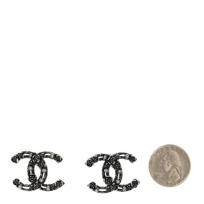 Chanel Crystal Ruthenium CC Camelia Earrings Black 2 of 5