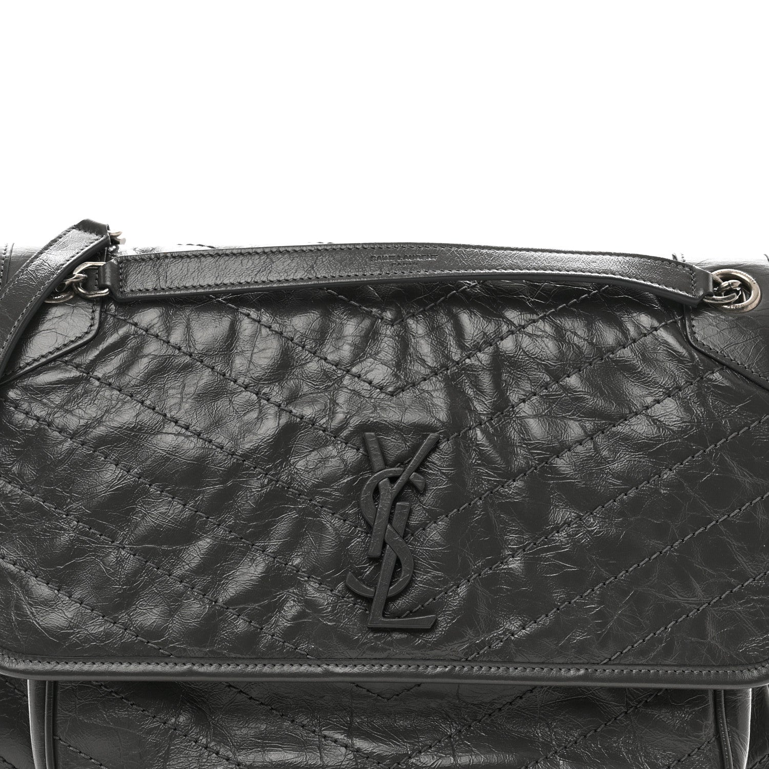 Saint Laurent Crinkled Calfskin Matelasse Monogram Large Niki Chain Satchel Fog 5 of 10