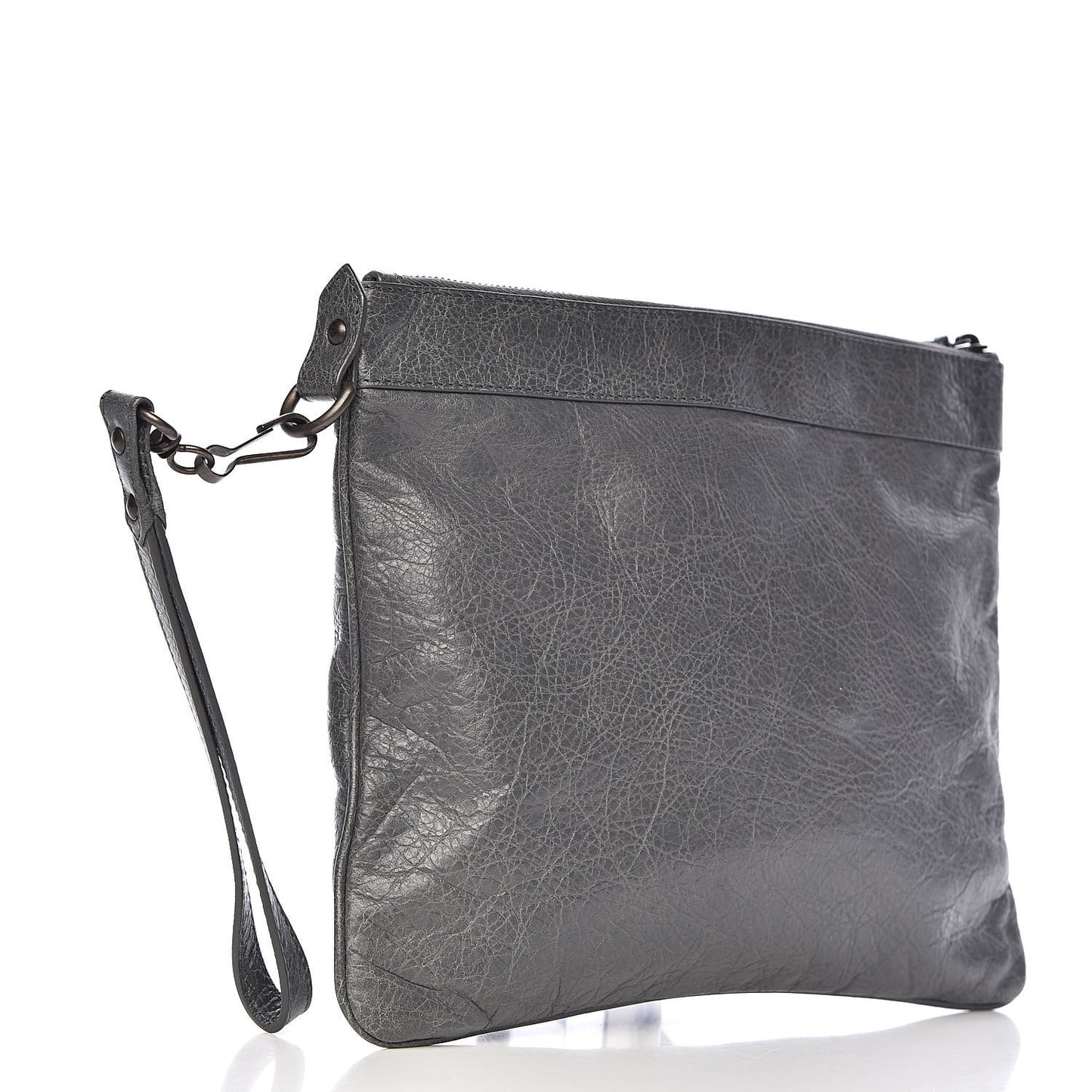 Agneau Classic Hardware Flat Handle Clutch Gris Tarmac