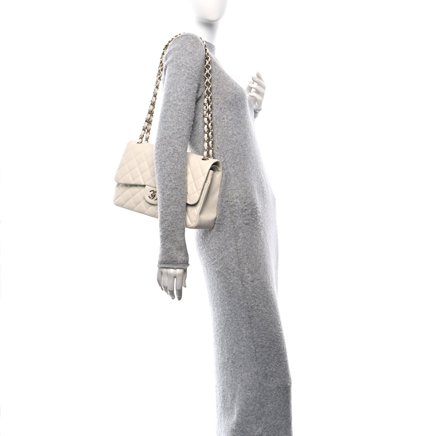 Chanel Caviar Quilted Jumbo Double Flap White 2 of 10