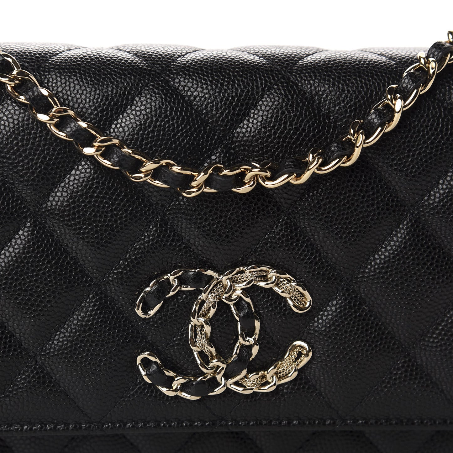 Caviar Quilted French New Wave Chain CC Wallet On Chain WOC Black