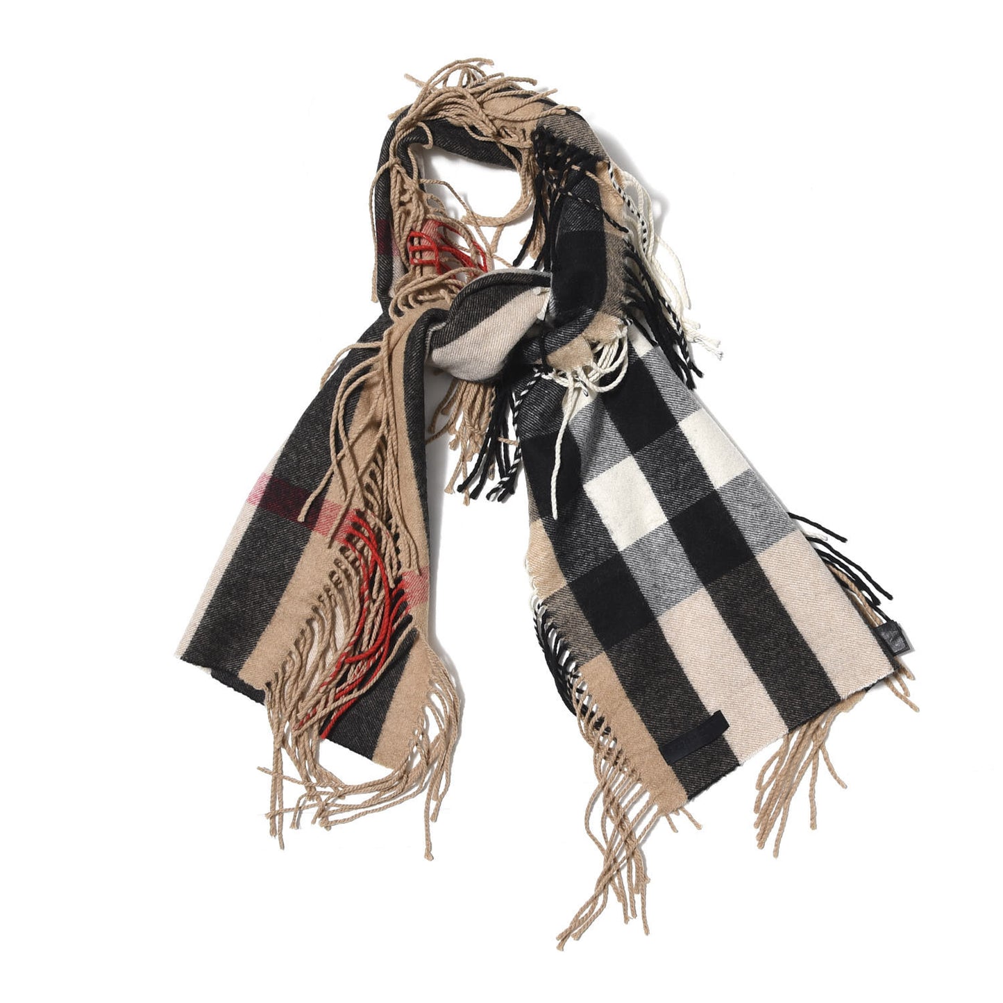Prorsum Cashmere Half Mega Check Fringe Scarf Camel