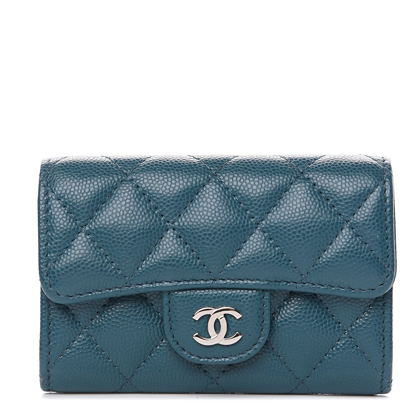 Caviar Quilted Flap Card Holder Dark Turquoise