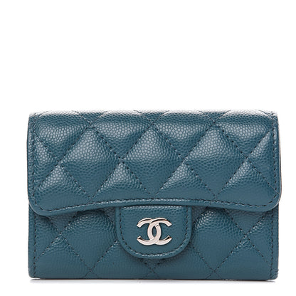 Chanel Caviar Quilted Flap Card Holder Dark Turquoise 1 of 8