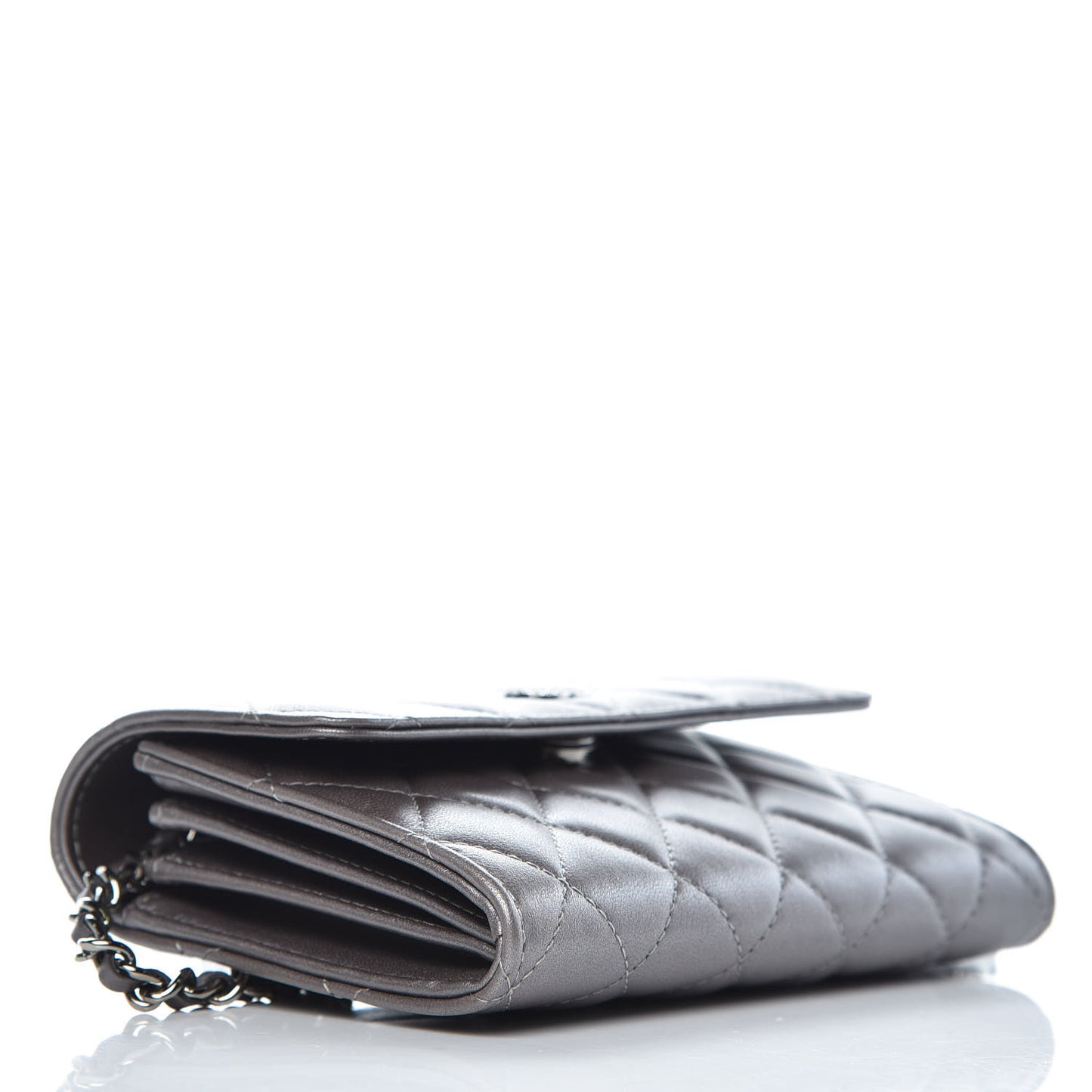 Lambskin Quilted Pearl My Shoulder Mini French Wallet On Chain WOC Silver
