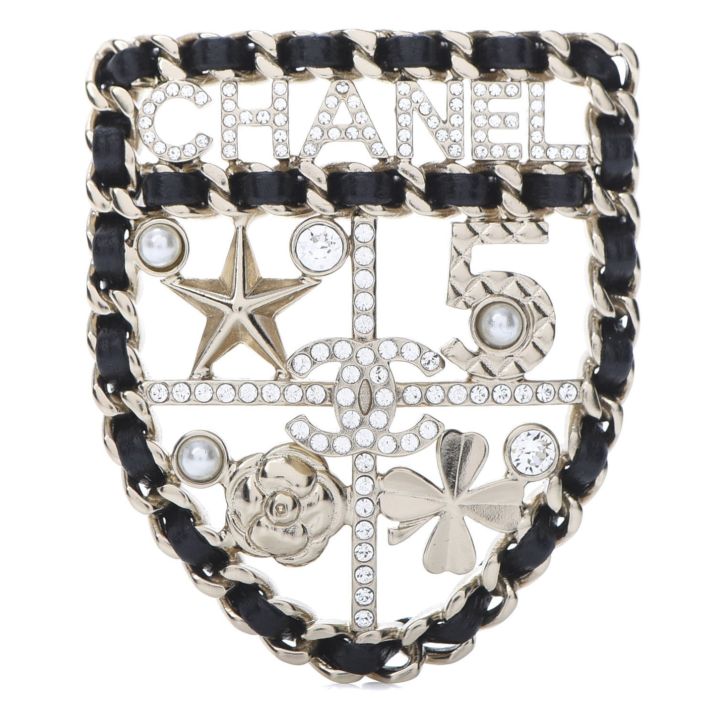Lambskin Pearl Strass Sergeant Shield Brooch Gold