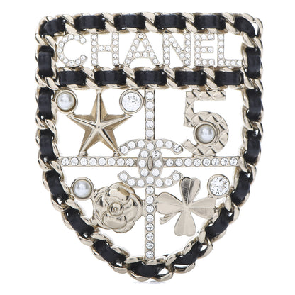 Chanel Lambskin Pearl Strass Sergeant Shield Brooch Gold 1 of 5