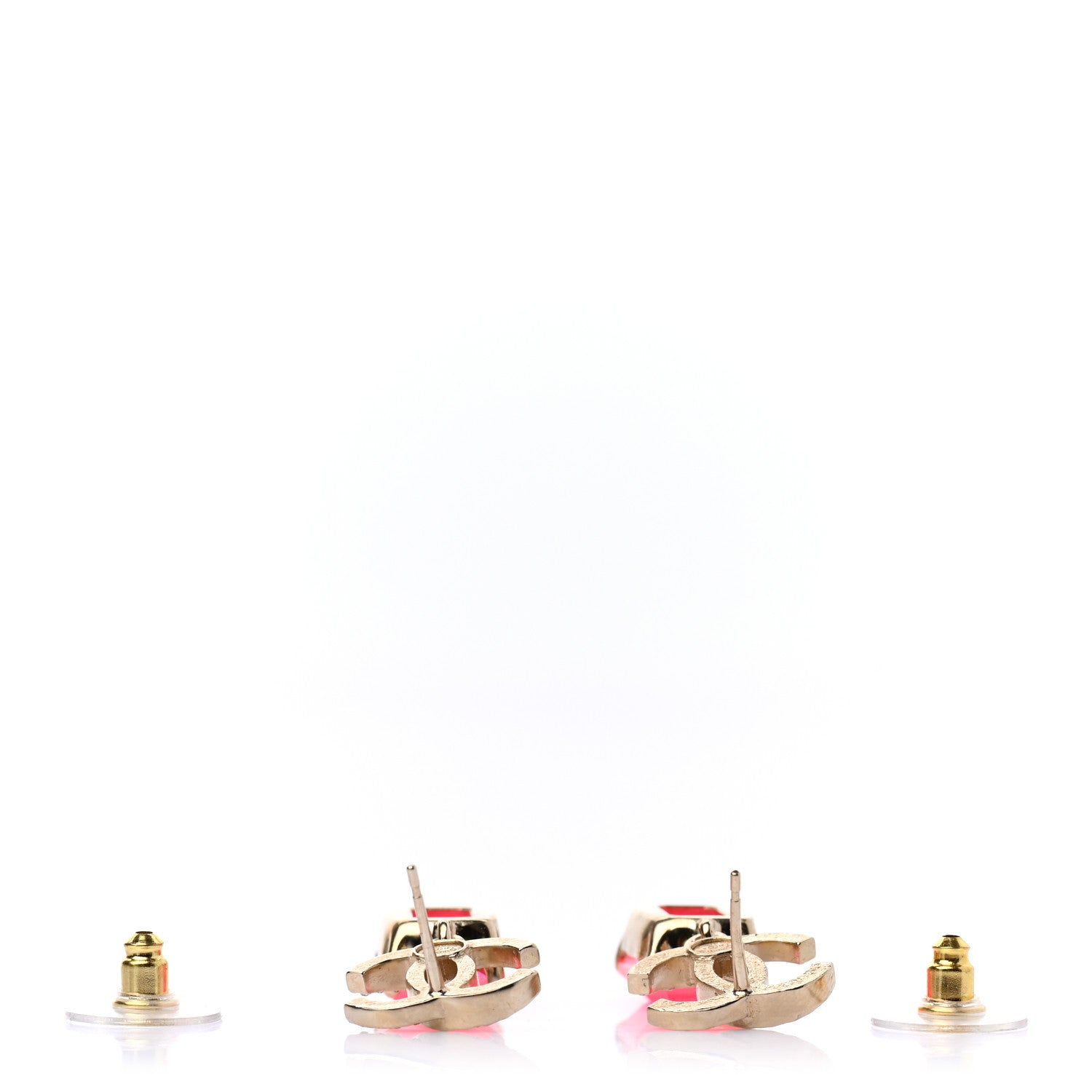 Chanel Metal Crystal CC Earrings Gold Pink 3 of 5