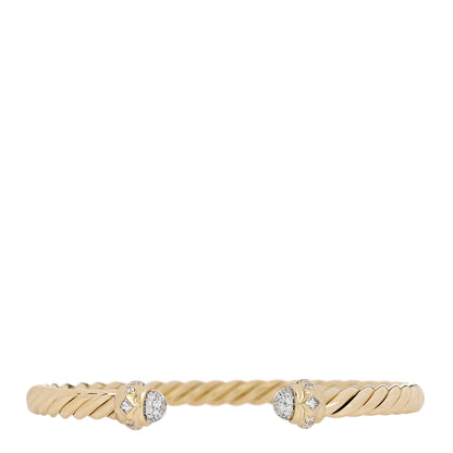 David Yurman 18K Yellow Gold Diamond 4.5mm Renaissance Oval Cablespira Bracelet 1 of 3