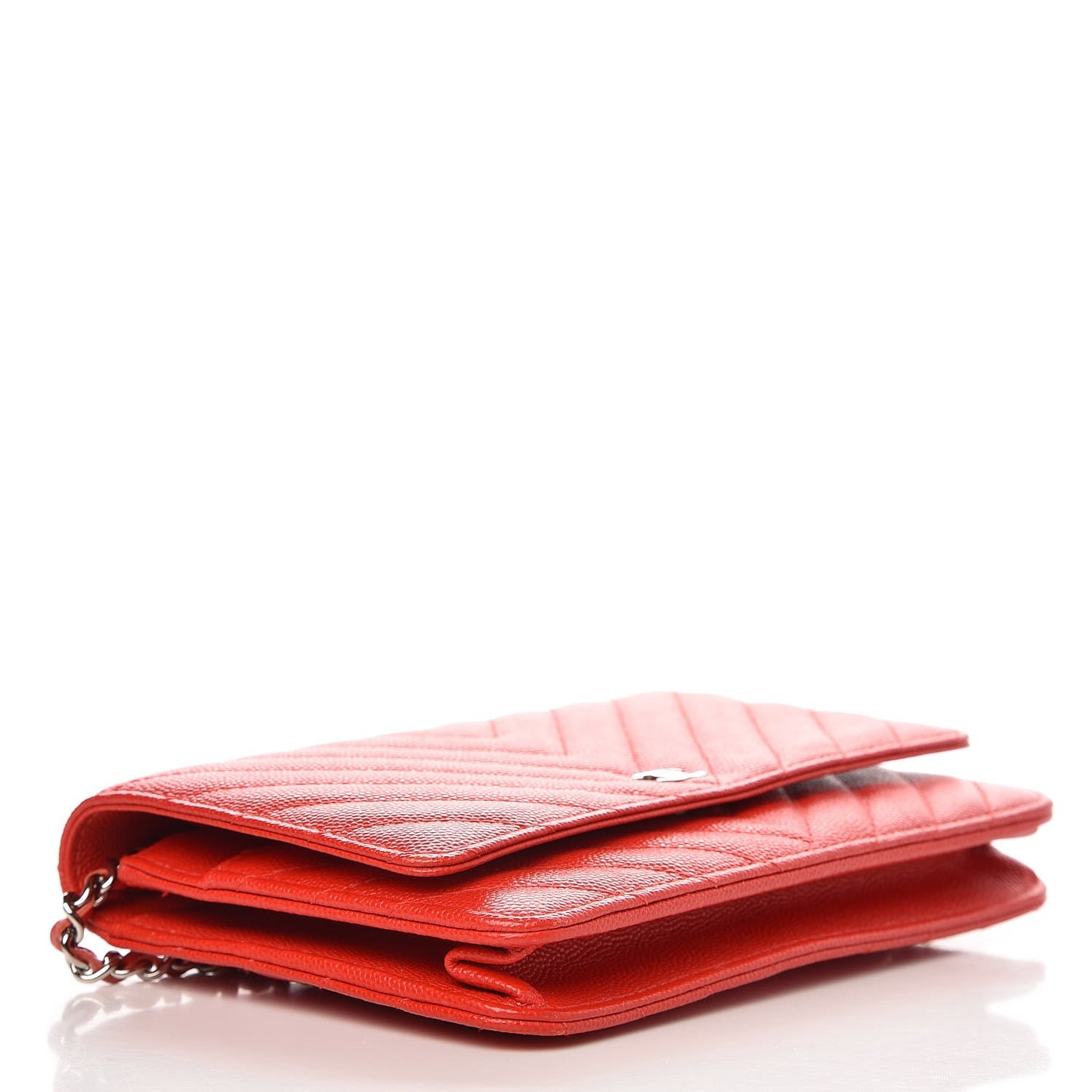 Caviar Chevron Quilted Wallet On Chain WOC Red