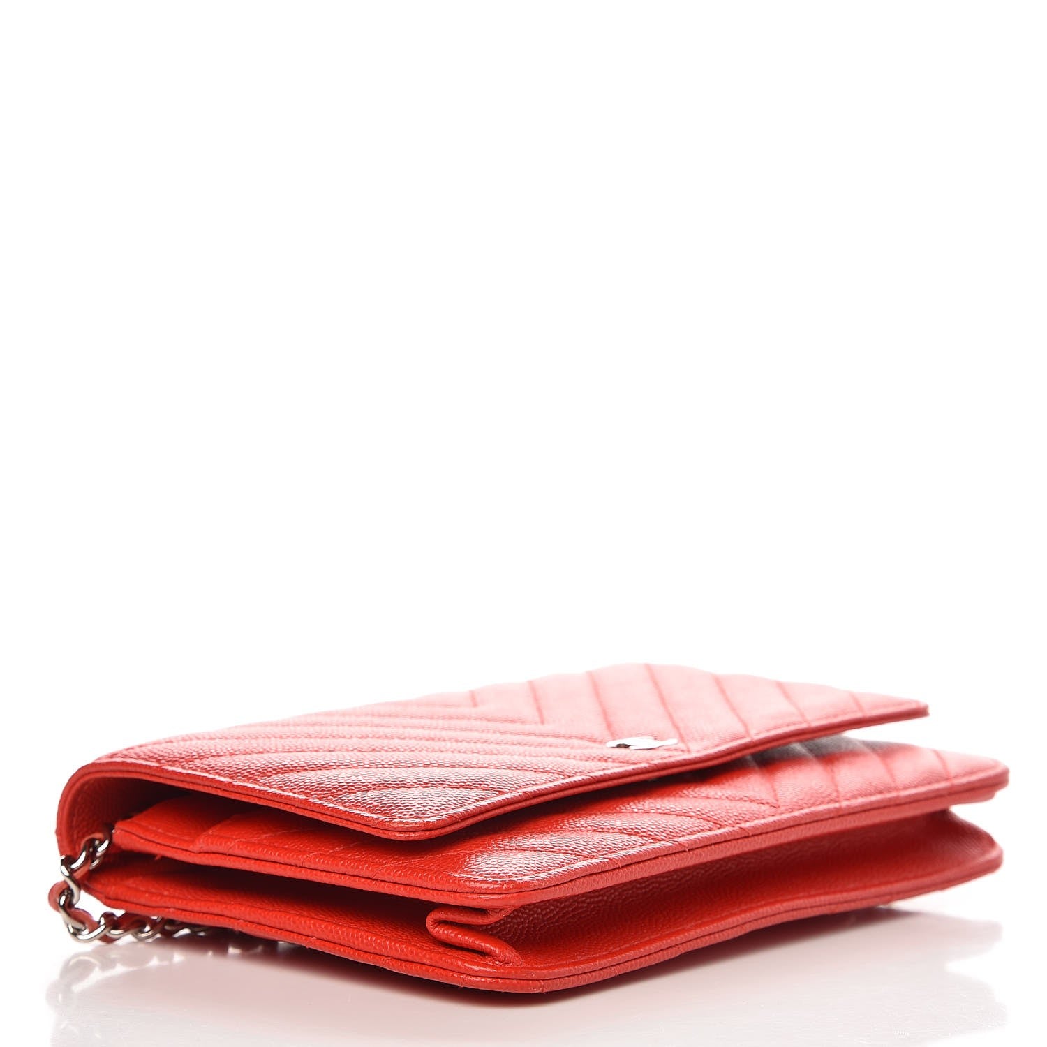 Chanel Caviar Chevron Quilted Wallet On Chain WOC Red 4 of 9