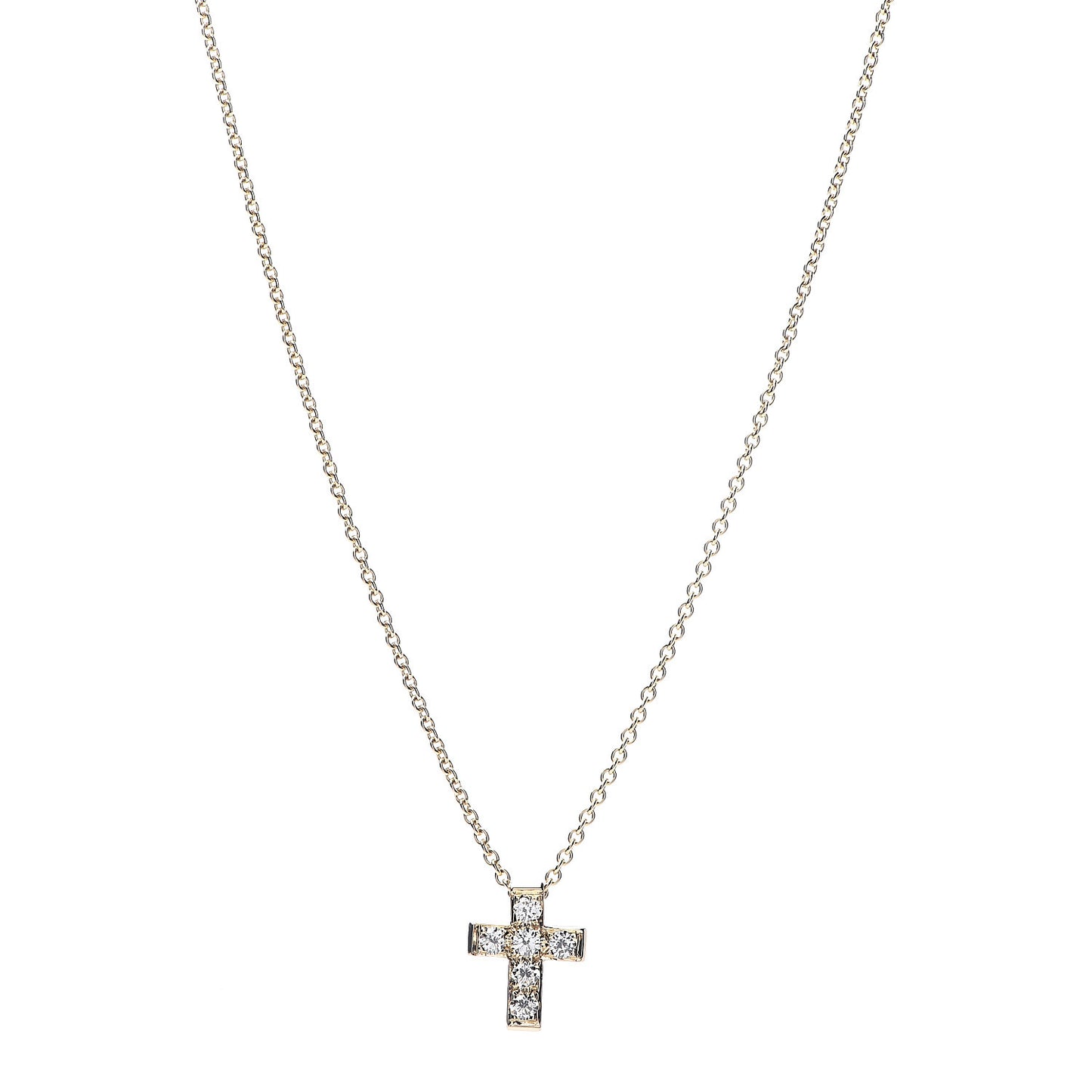 18K Yellow Gold Diamond Cross Pendant Necklace