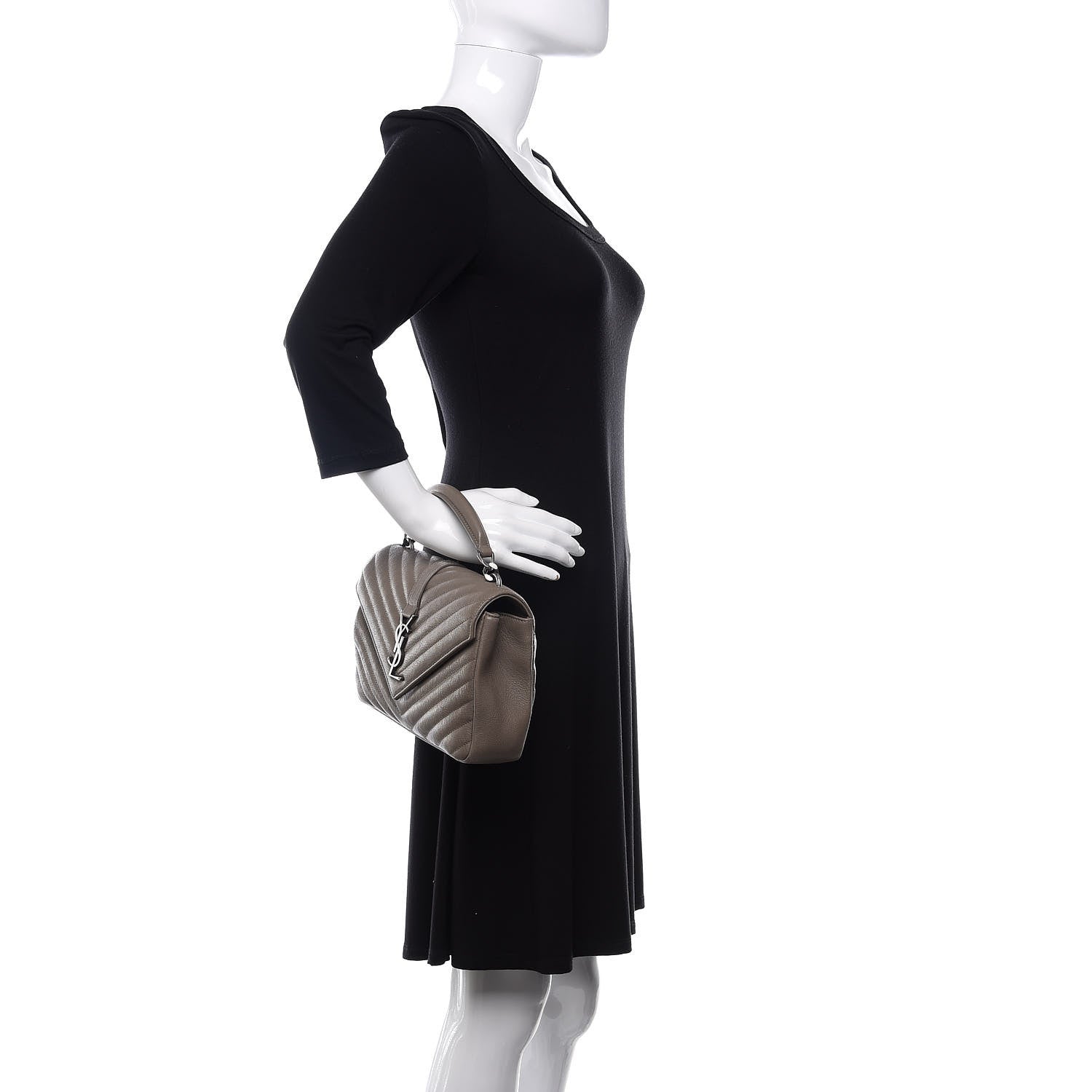 Saint Laurent Sheepskin Matelasse Chevron Monogram Medium College Bag Light Coal 3 of 12
