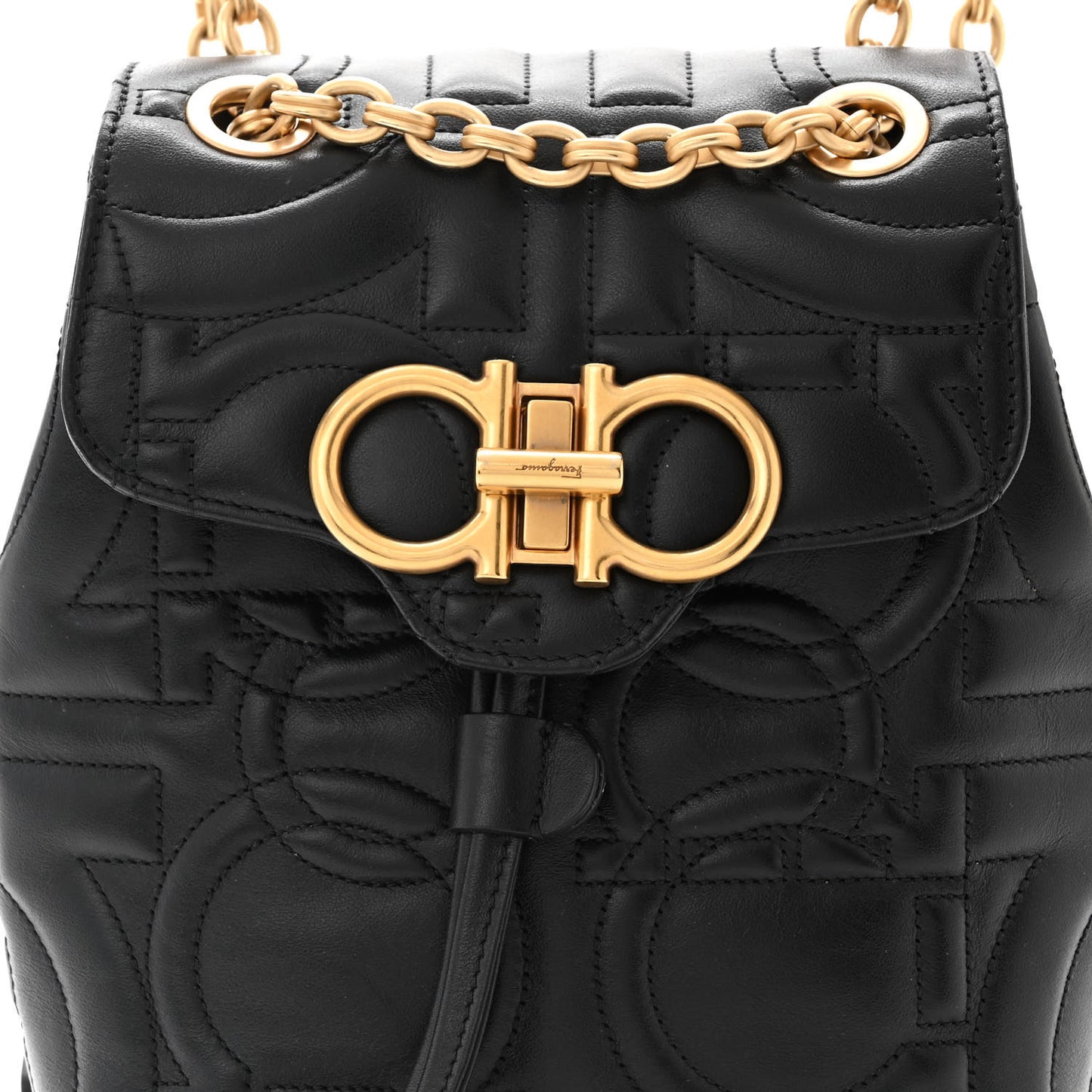 Calfskin Quilted Gancini Backpack Black