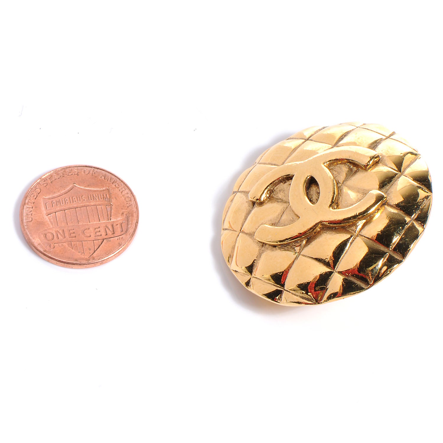 Chanel Metal Quilted CC Round Clip On Earrings Gold 2 of 5