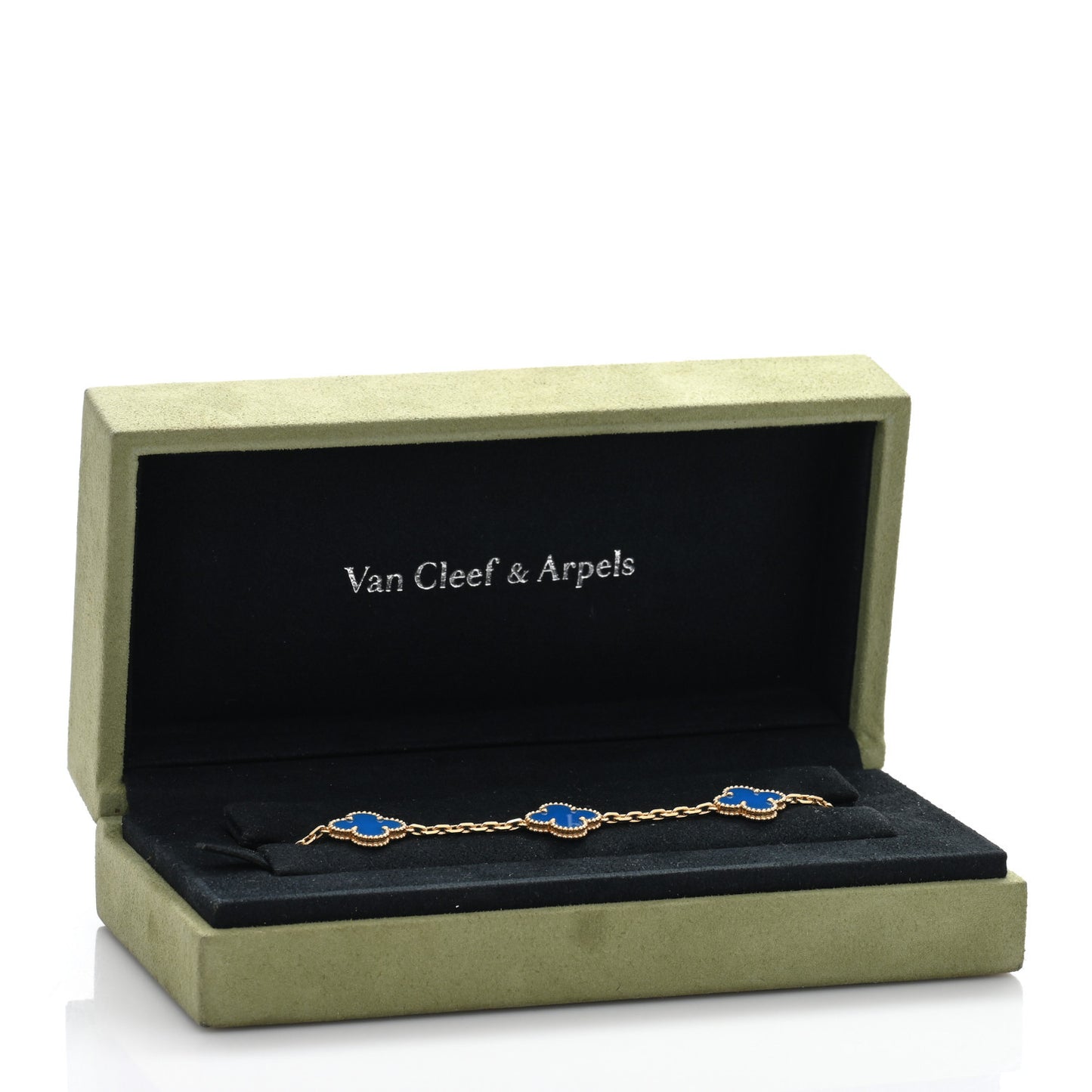 18K Yellow Gold Blue Agate 5 Motifs Vintage Alhambra Bracelet